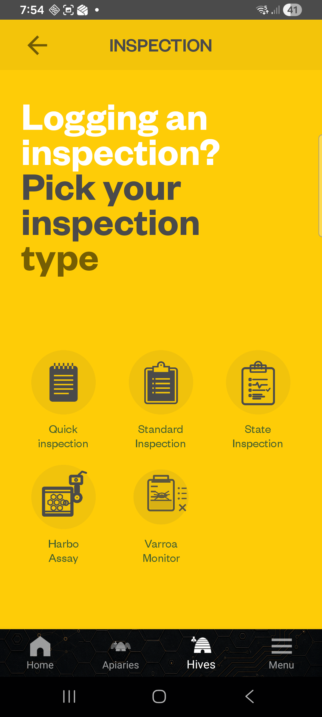 BuzzTech app inspection selector with Harbo Assay available after onboarding