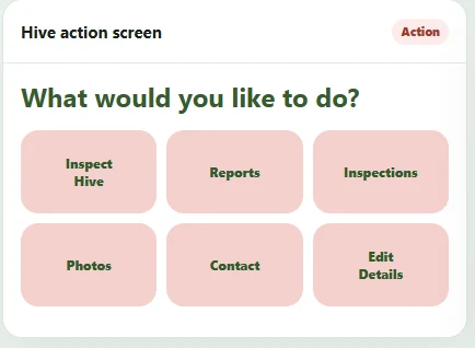 ApiaryOS field action screen for recording a monitoring result and follow-up
