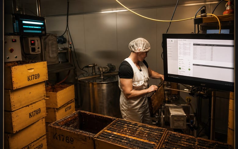 Extraction room computer workflow connected to hive records