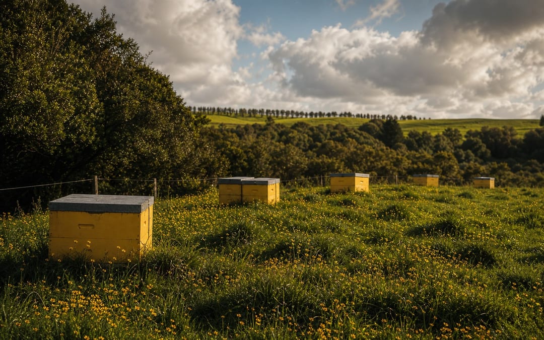 Hive tag and apiary yard detail for commercial field records